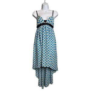 LF Millau Womens Blue Geometric Print High Low Hem Dress Sz M Flowy Boho‎ Flirty